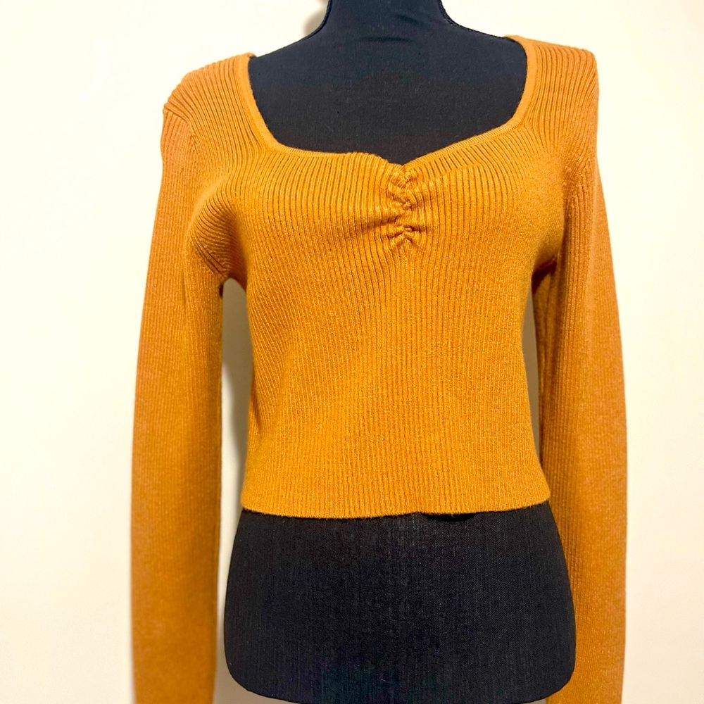 Hazel Moon Brown Ribbed Cropped Sweater
